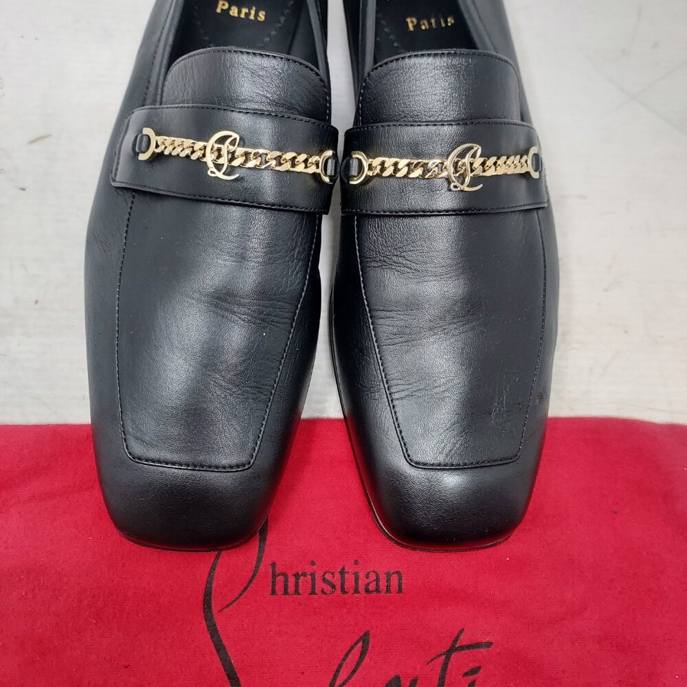 Christian Louboutin WOMENS MJ Moc Chain Detail Leather Loafer Shoe - Picture 8 of 11